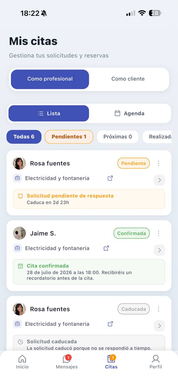 Pantalla real de citas en Manitox